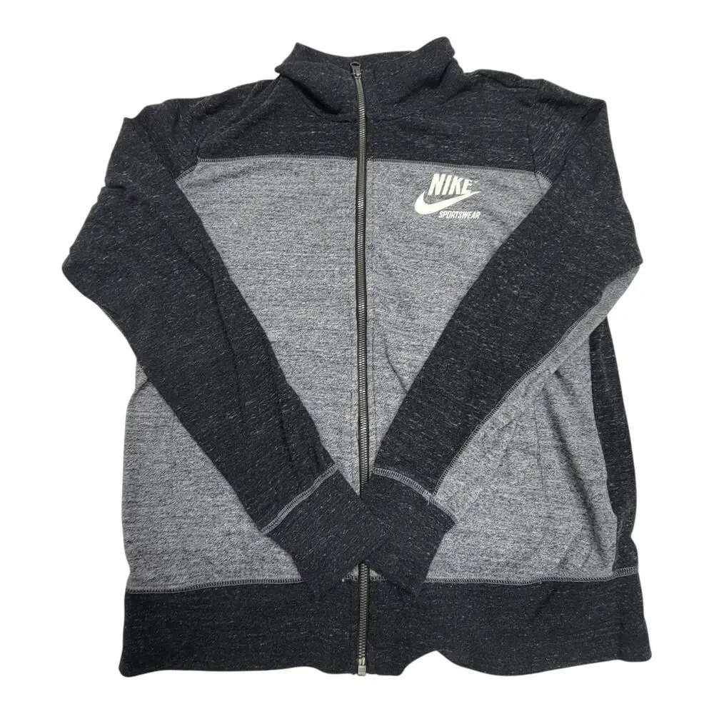 Nike Sportswear Mens L Large Full Zip Sweatshirt Track Jacket Gray Colorblock